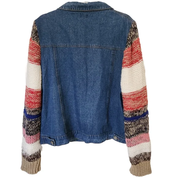 Sweater-Sleeved Denim Trucker Jacket (XL) NWT - Picture 2 of 5